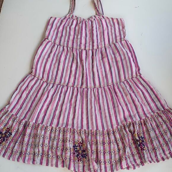 SundanceTank Dress Vería PL Boho Pink White Stripped Pockets Embroidered Summer - Picture 10 of 11